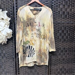 Vintage August Silk jungle themed silk tunic top size 10 medium flowy